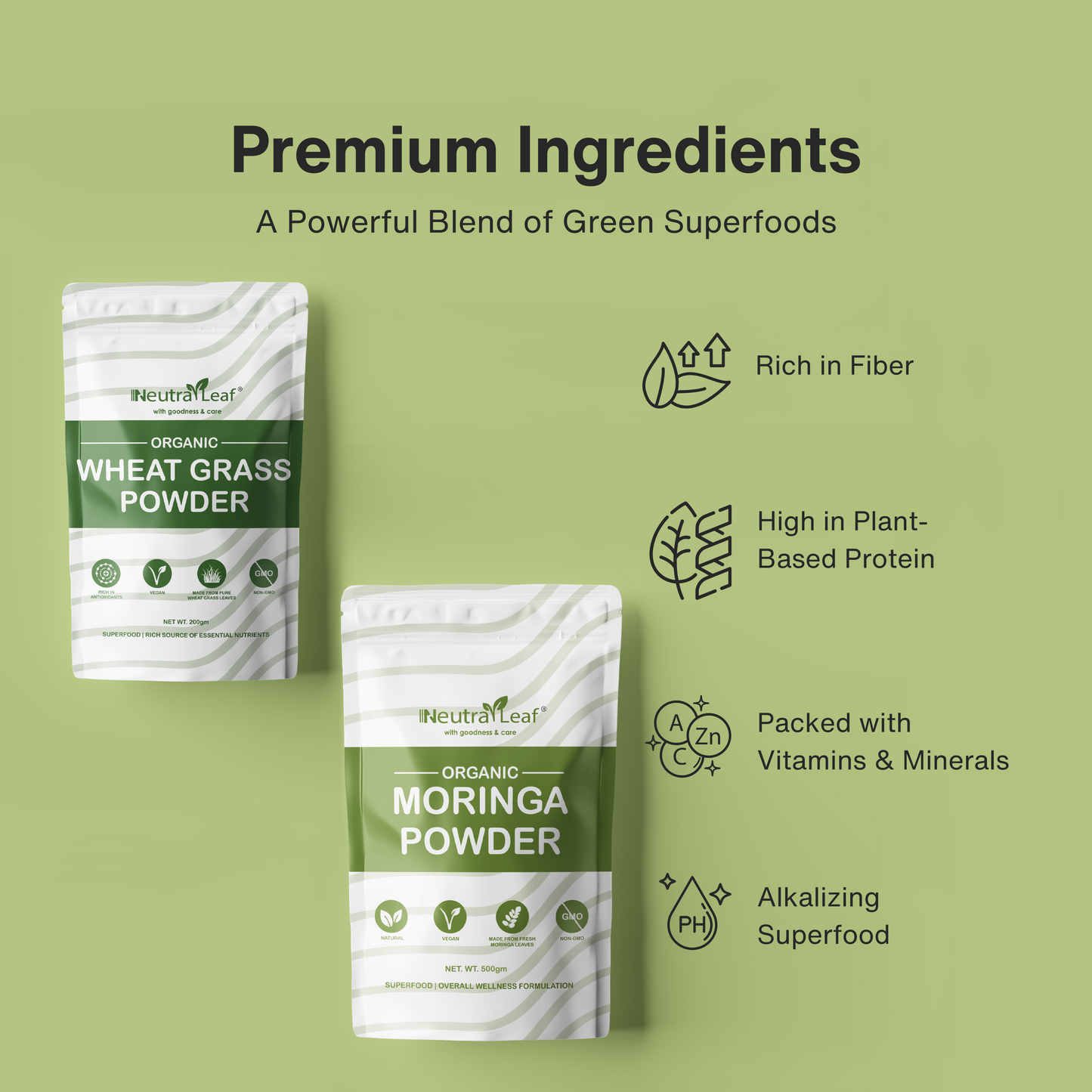 Detox Greens Combo- Moringa Powder 500gm and Wheatgrass Powder 200gm