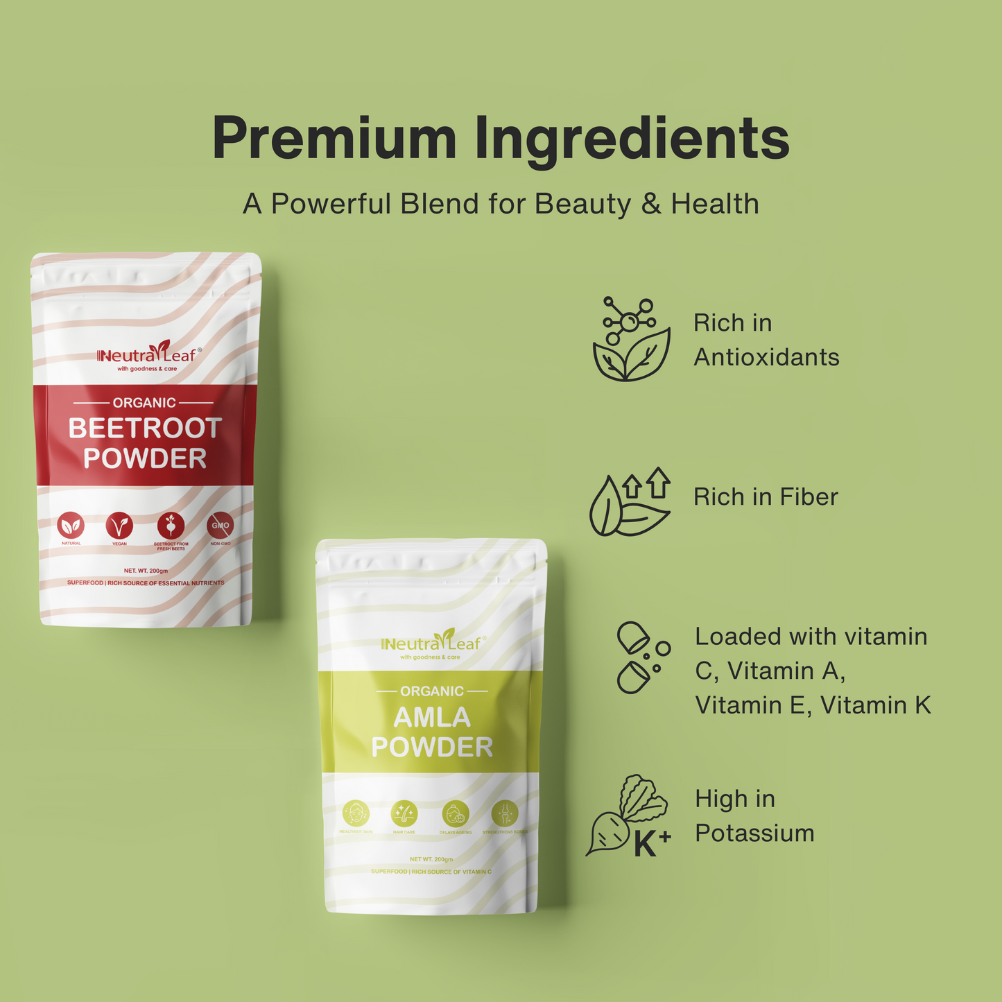 NeutraLeaf Daily Glow Bundle :- Amla Powder | Beetroot Powder | Hair Enhances Muscle Strength| Boosts Energy | Blood Pressure Management