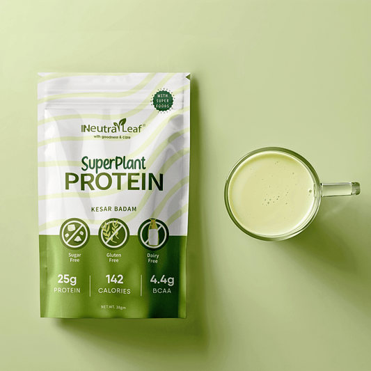 Neutraleaf’s Super Plant Protein - Kesar Badam | 10+ Superfoods | 25g Protein Per Serve | 4.4g BCAA | 100% Vegan