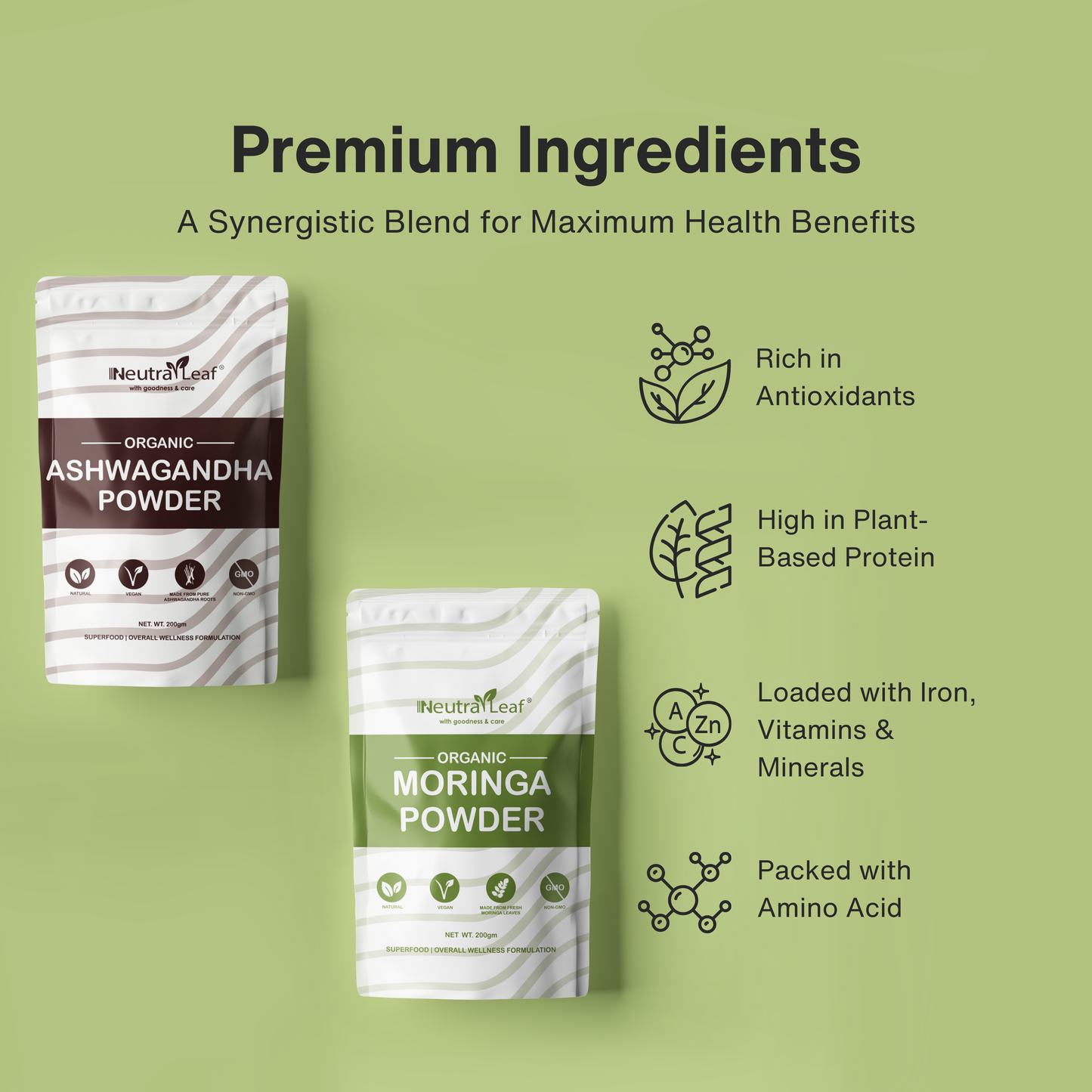 Stress Buster Combo- Ashwagandha Powder 200gm and Moringa Powder 500gm