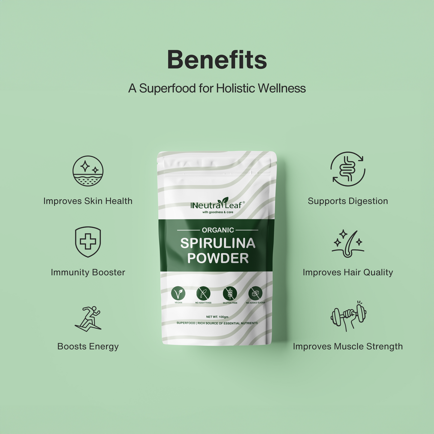 NeutraLeaf Organic Spirulina Powder 100gm | Weight Management & Immunity Booster | Helps In Healthy Heart