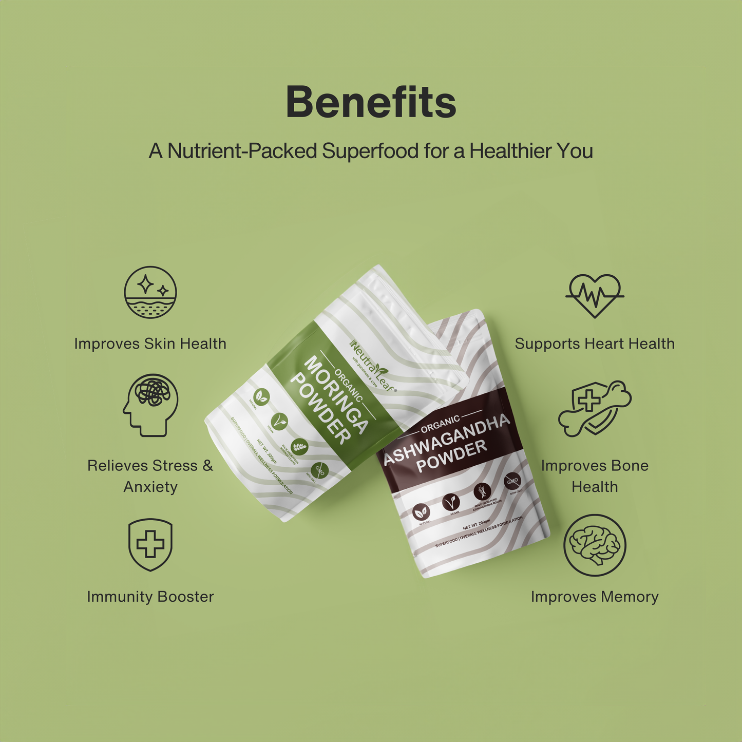 Stress Buster Combo- Ashwagandha Powder 200gm and Moringa Powder 500gm