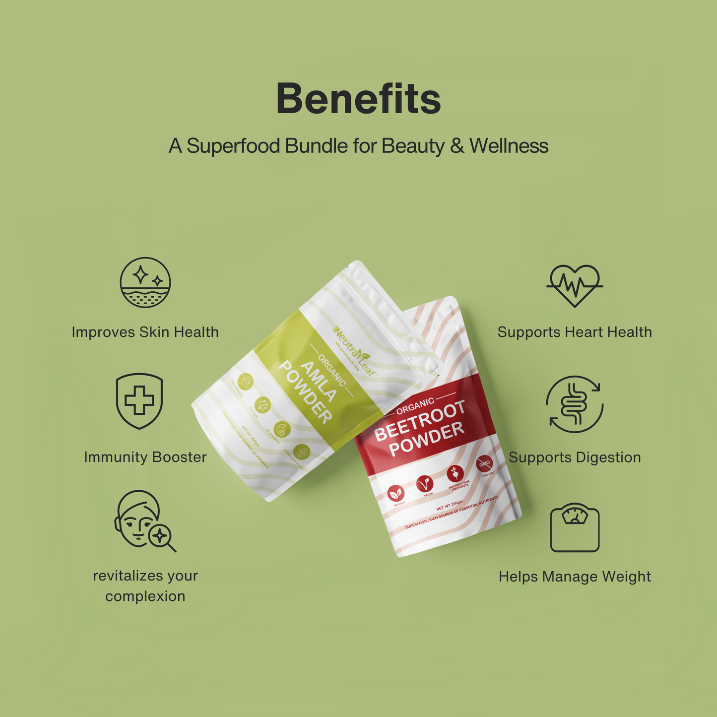NeutraLeaf Daily Glow Bundle :- Amla Powder | Beetroot Powder | Hair Enhances Muscle Strength| Boosts Energy | Blood Pressure Management