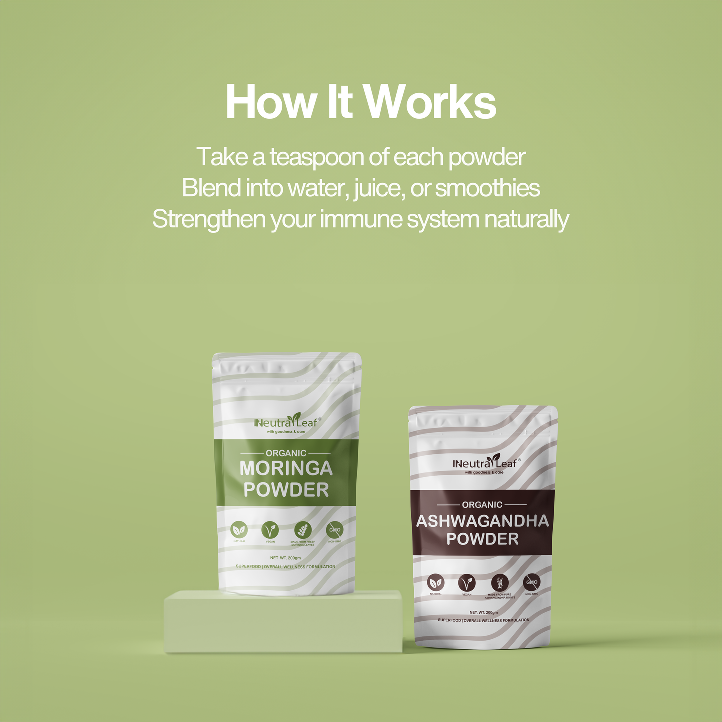 Stress Buster Combo- Ashwagandha Powder 200gm and Moringa Powder 500gm