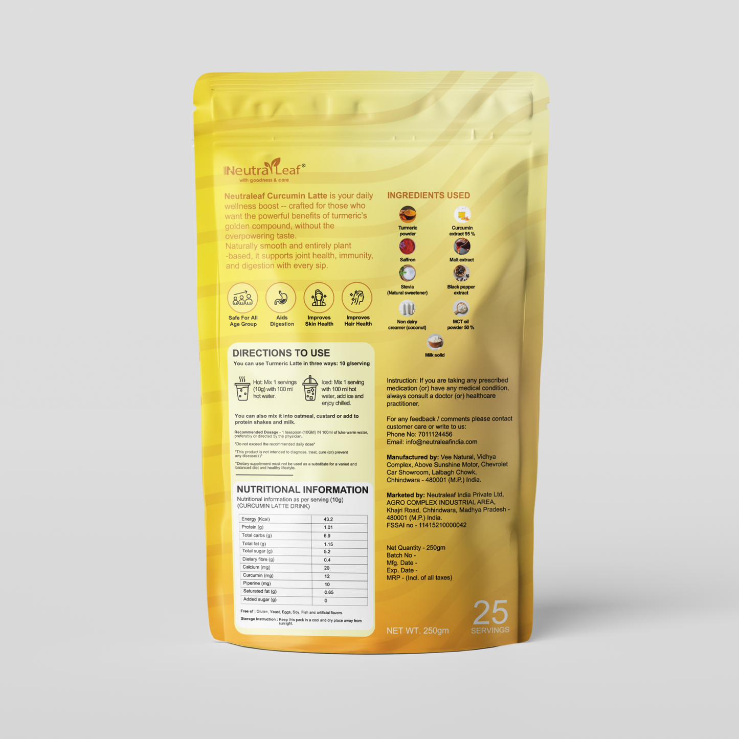 NeutraLeaf Curcumin Latte – Supports Immunity, Reduces Inflammation, Boosts Joint & Gut Health