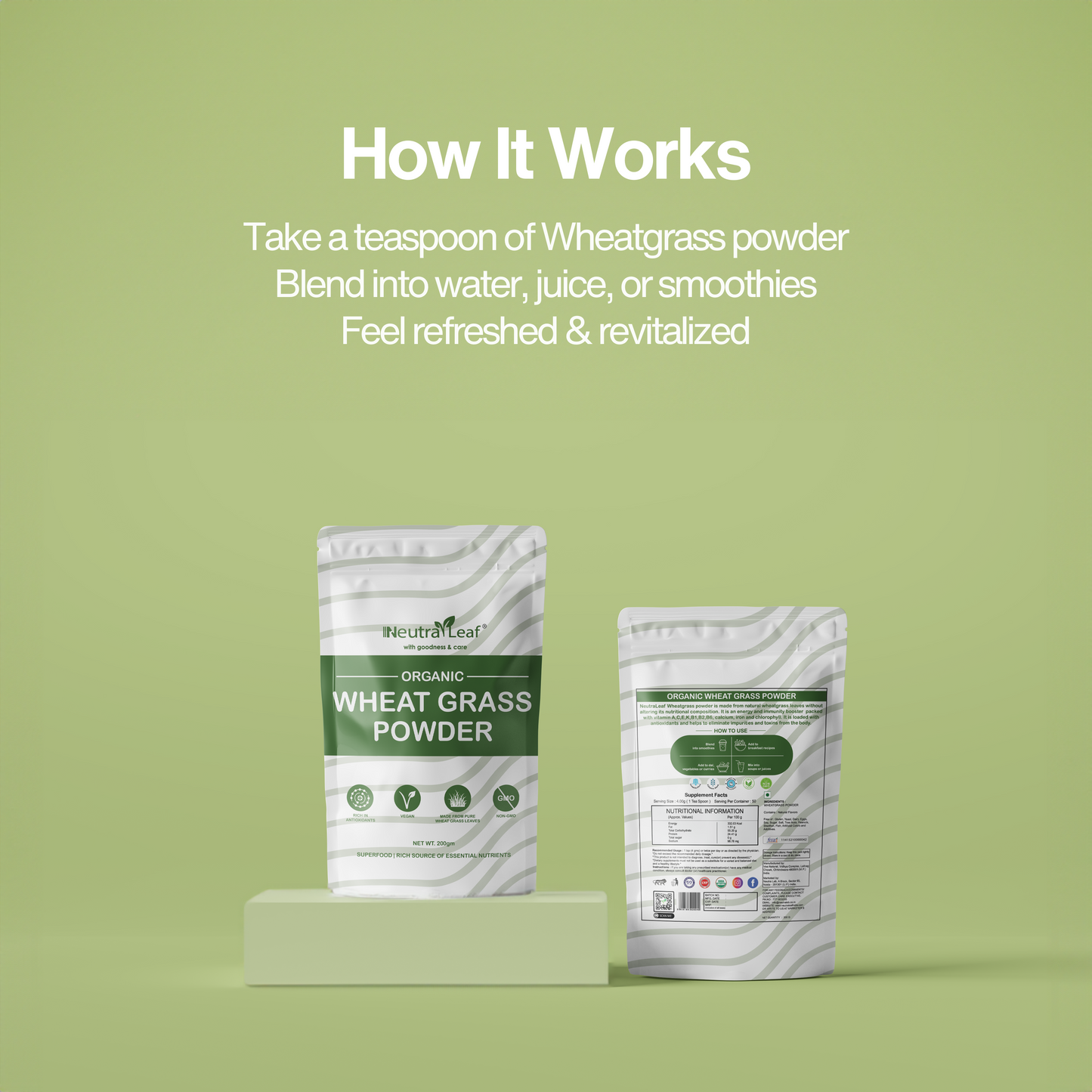 NeutraLeaf Organic Wheat Grass Powder | Healthy Metabolism | Energy | Detox | Immunity Booster | Skin Health