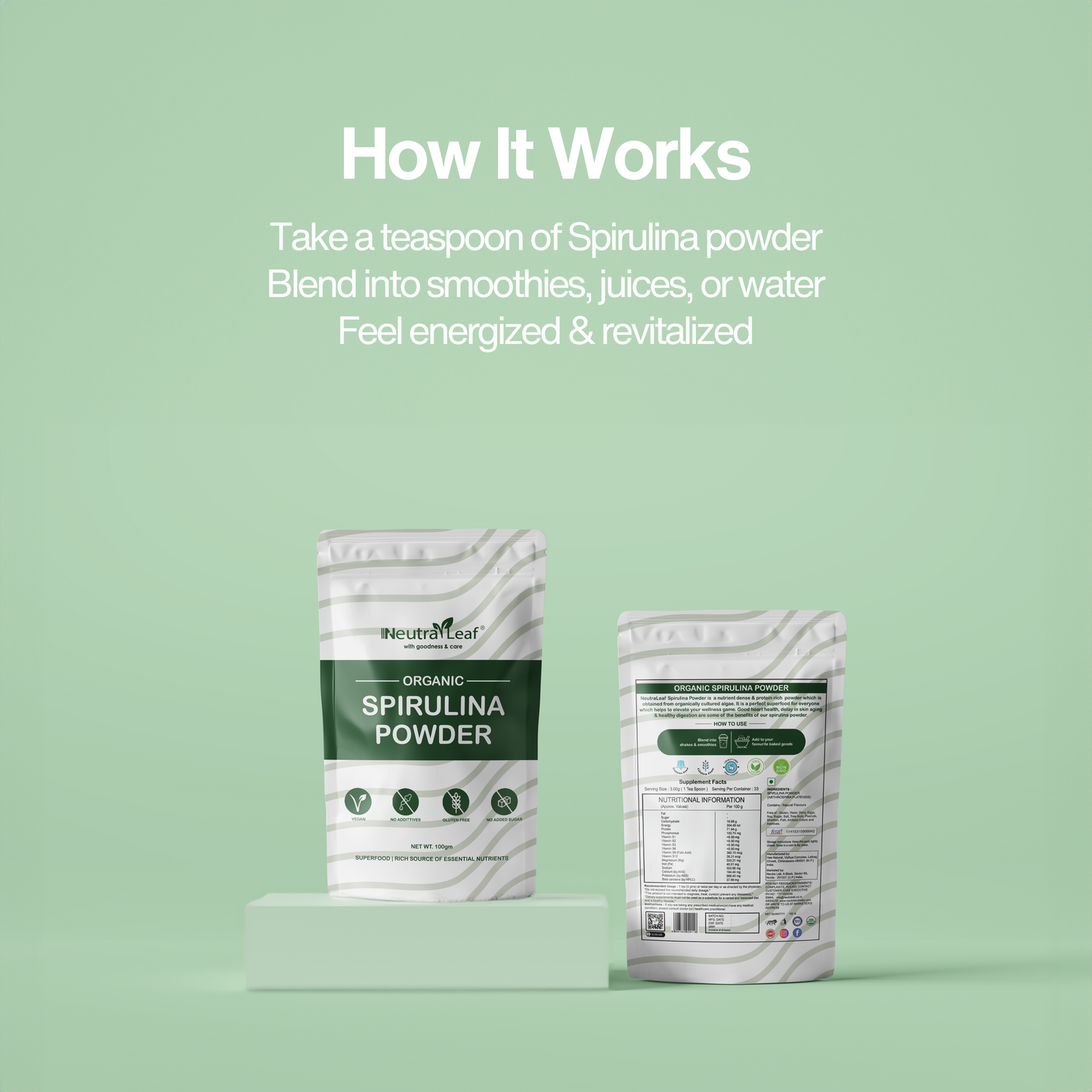 NeutraLeaf Organic Spirulina Powder 100gm | Weight Management & Immunity Booster | Helps In Healthy Heart