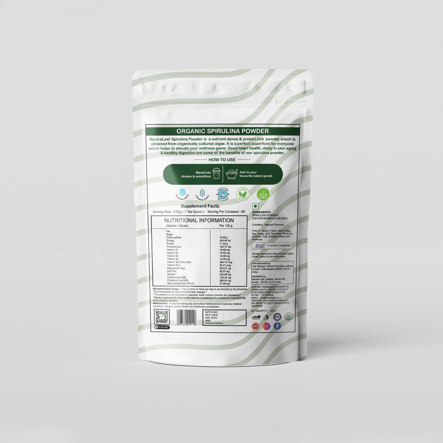 NeutraLeaf Organic Spirulina Powder 100gm | Weight Management & Immunity Booster | Helps In Healthy Heart