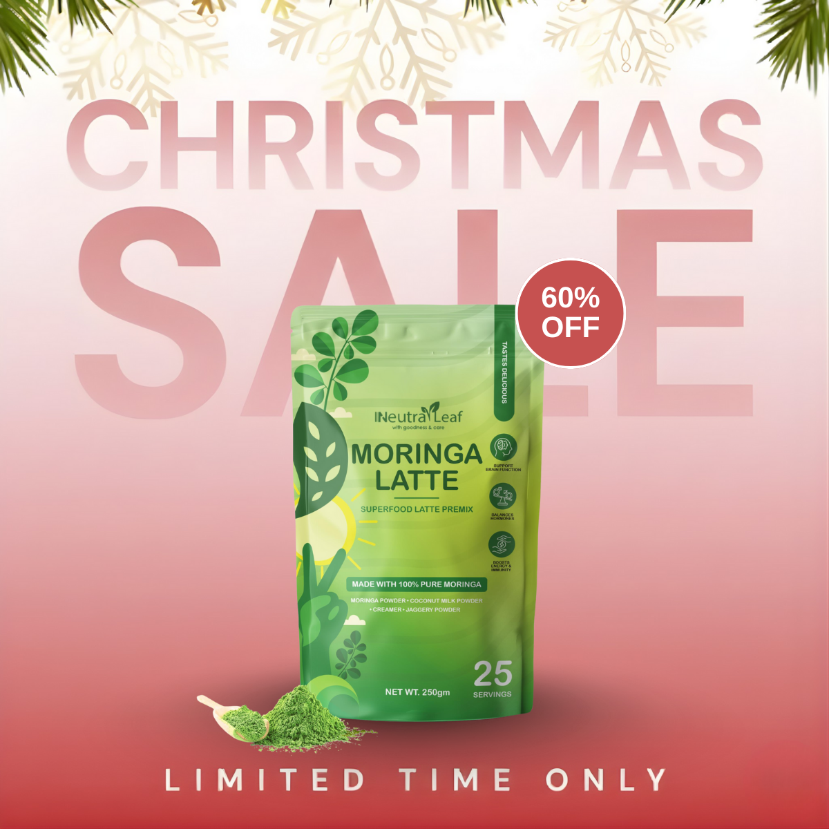 NeutraLeaf Moringa Latte – Rich in Antioxidants & Plant Protein (Tastes Delicious!) (250g)