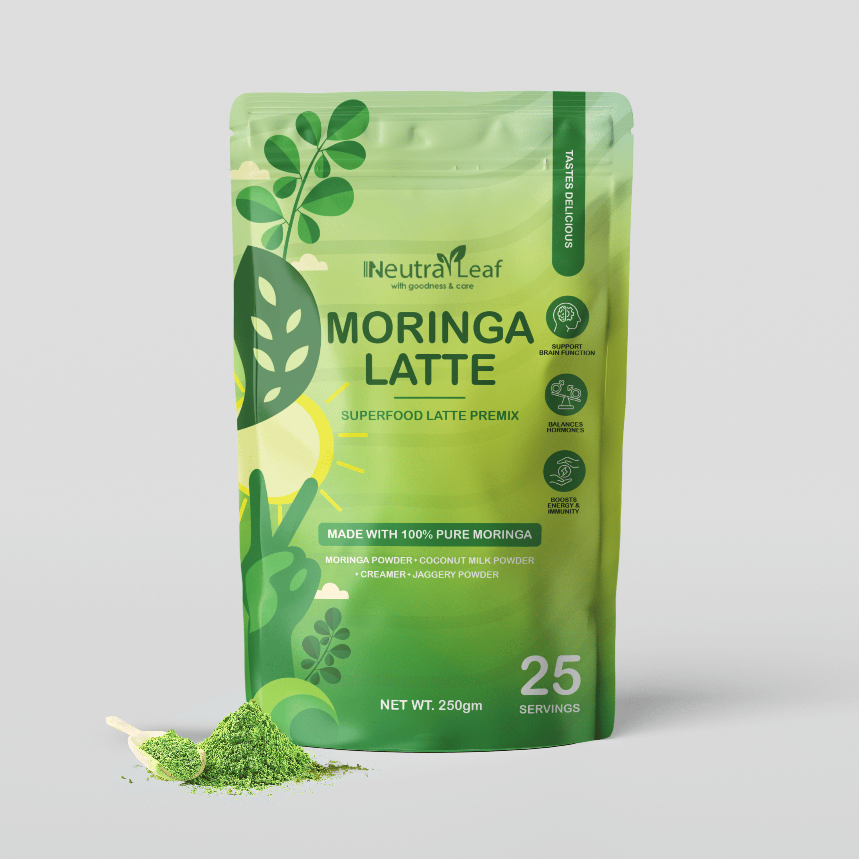 NeutraLeaf Moringa Latte – Rich in Antioxidants & Plant Protein (Tastes Delicious!) (250g)