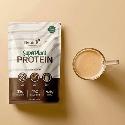 Neutraleaf’s Super Plant Protein - Cafe Mocha | 10+ Superfoods | 25g Protein Per Serve | 4.4g BCAA | 100% Vegan