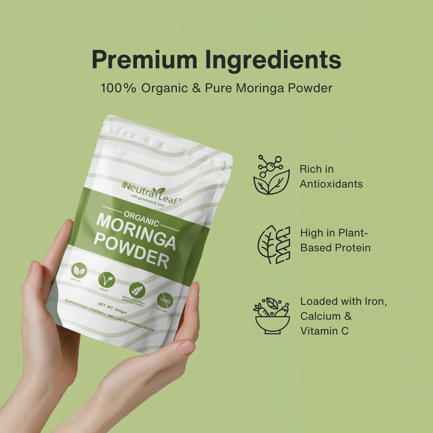 NeutraLeaf Organic Moringa Powder | Immunity Booster| Improves Digestion & Weight Management | Good for Hair & Skin| Protein Rich