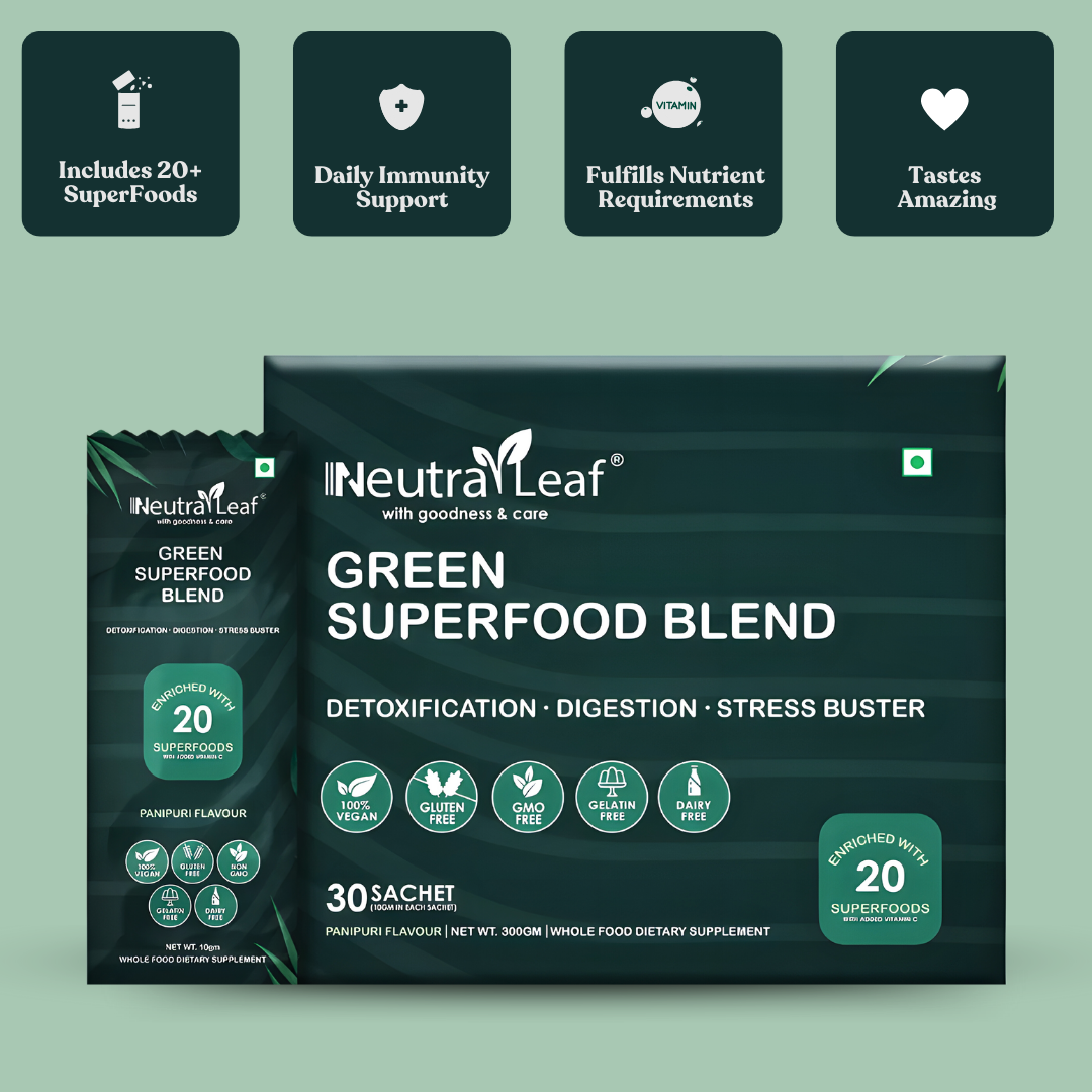 NeutraLeaf Green Blend | Made Of 22 Super Foods | Vitamin C, Zinc, B6 for Immunity | Stress Buster | Digestion |