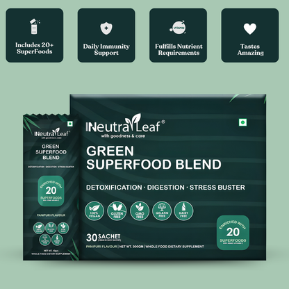NeutraLeaf Green Blend | Made Of 22 Super Foods | Vitamin C, Zinc, B6 for Immunity | Stress Buster | Digestion |