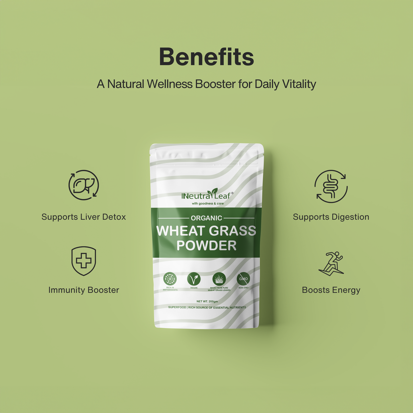NeutraLeaf Organic Wheat Grass Powder | Healthy Metabolism |  Energy |  Detox |  Immunity Booster | Skin Health