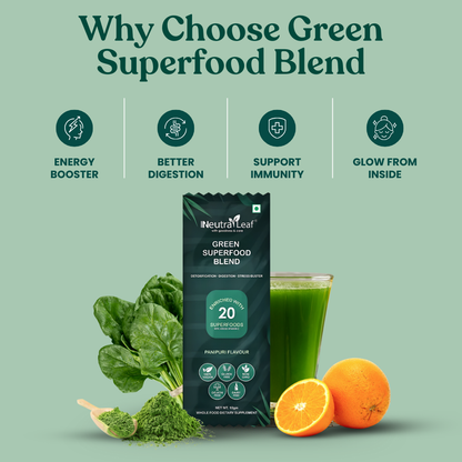NeutraLeaf Green Blend | Made Of 22 Super Foods | Vitamin C, Zinc, B6 for Immunity | Stress Buster | Digestion |