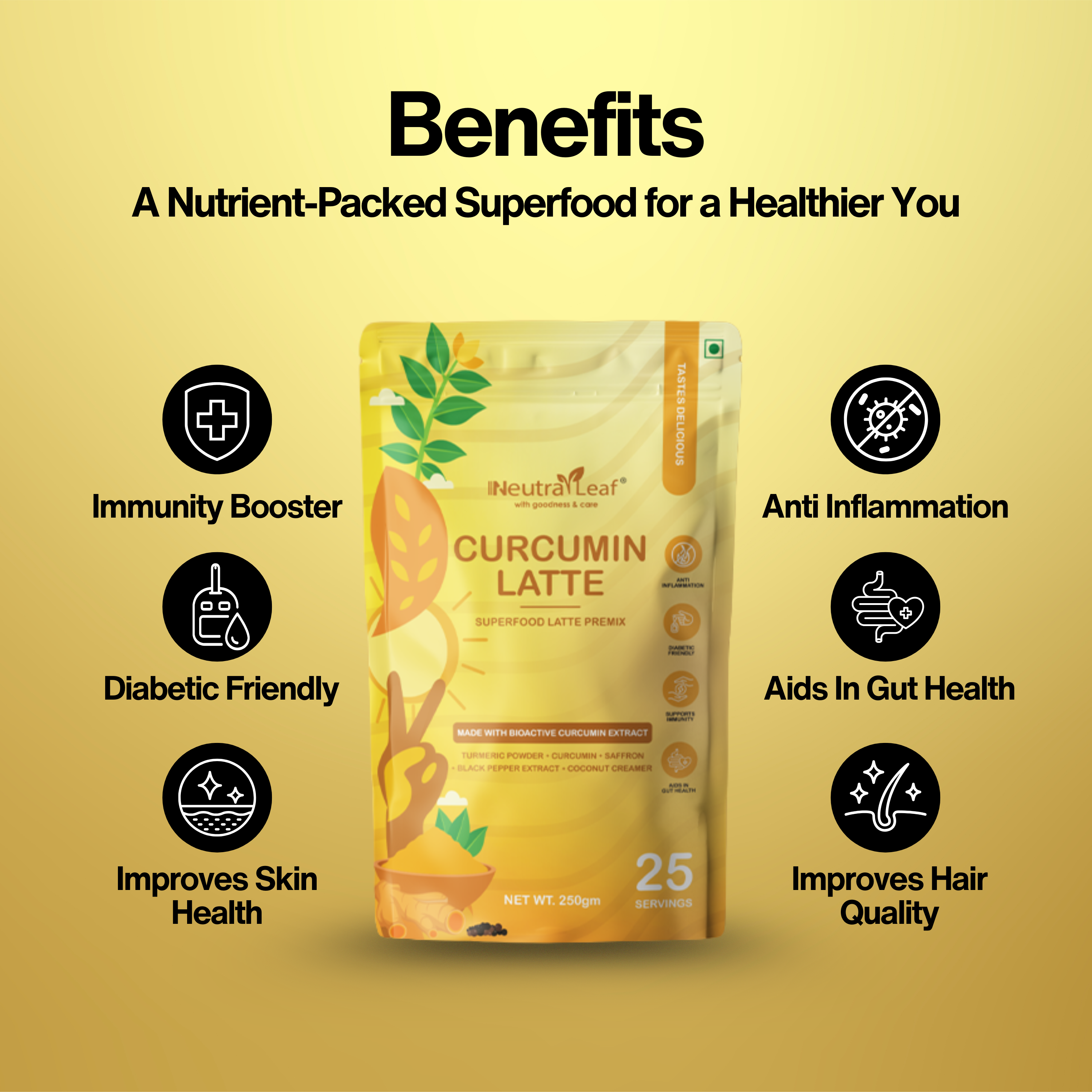 NeutraLeaf Curcumin Latte – Supports Immunity, Reduces Inflammation, Boosts Joint & Gut Health