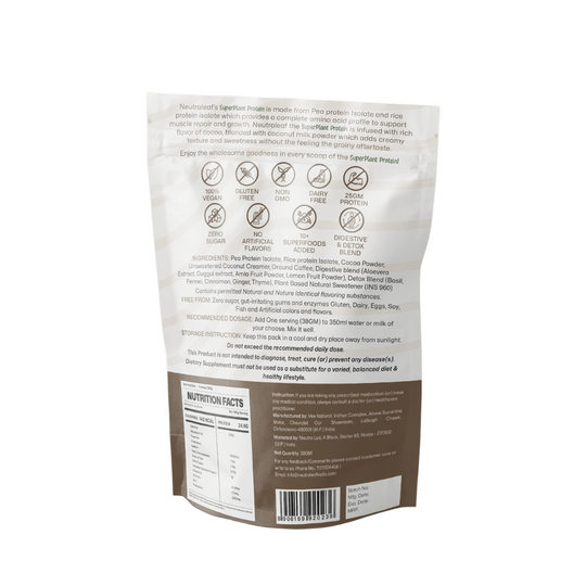 Neutraleaf’s Super Plant Protein - Cafe Mocha | 10+ Superfoods | 25g Protein Per Serve | 4.4g BCAA | 100% Vegan