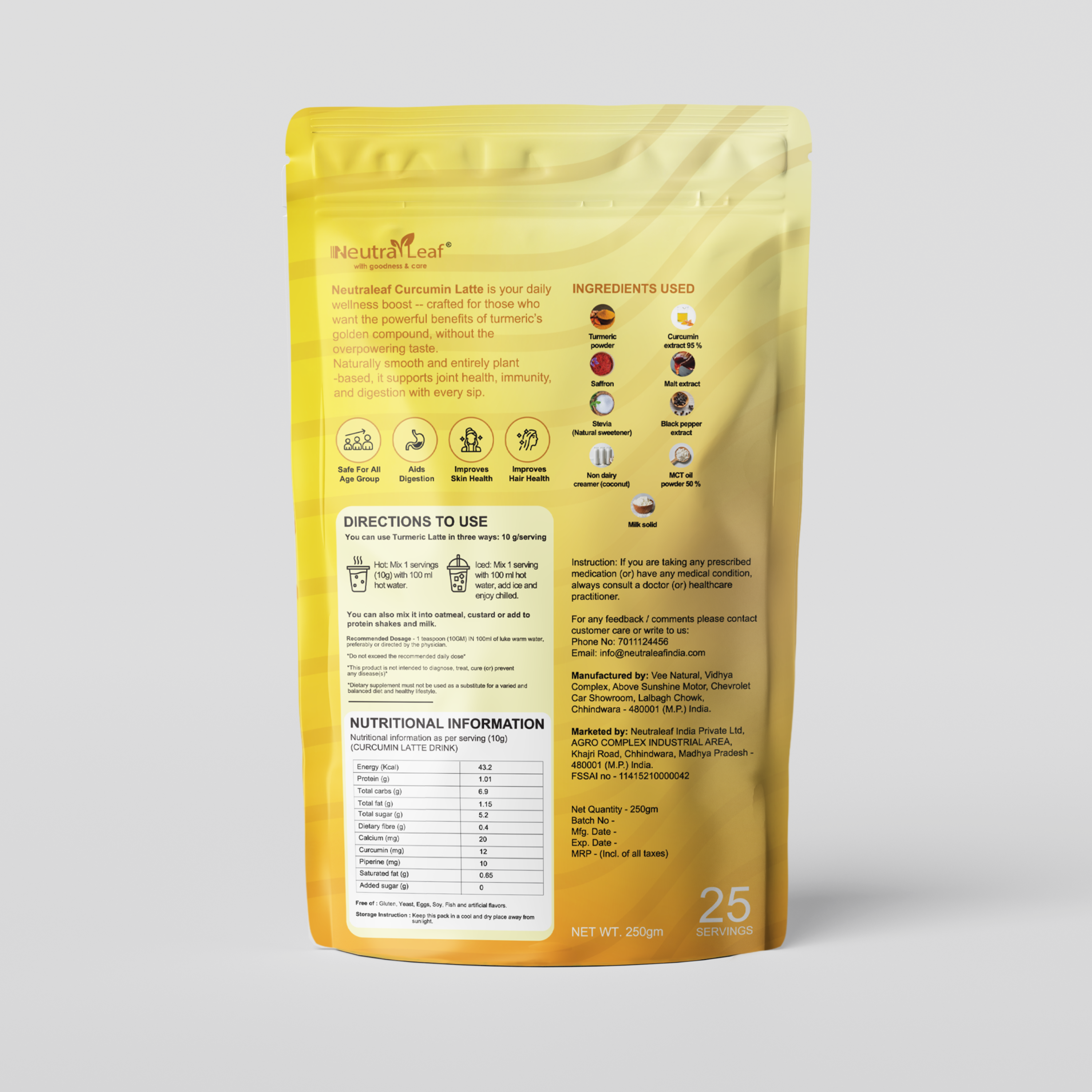 NeutraLeaf Curcumin Latte – Supports Immunity, Reduces Inflammation, Boosts Joint & Gut Health