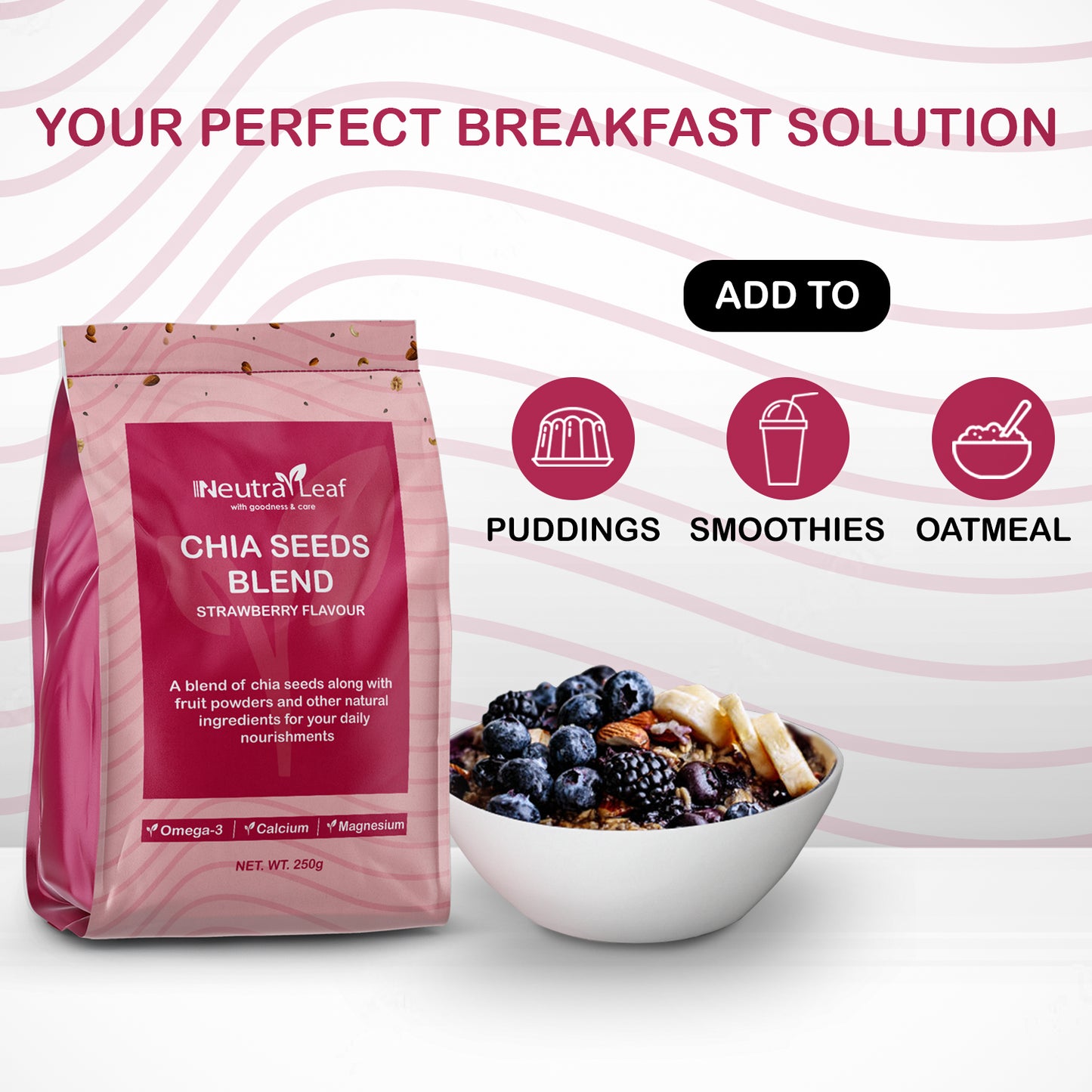 Chia Seeds Blend - A healthy mix of whole chia seeds & real fruit powders.