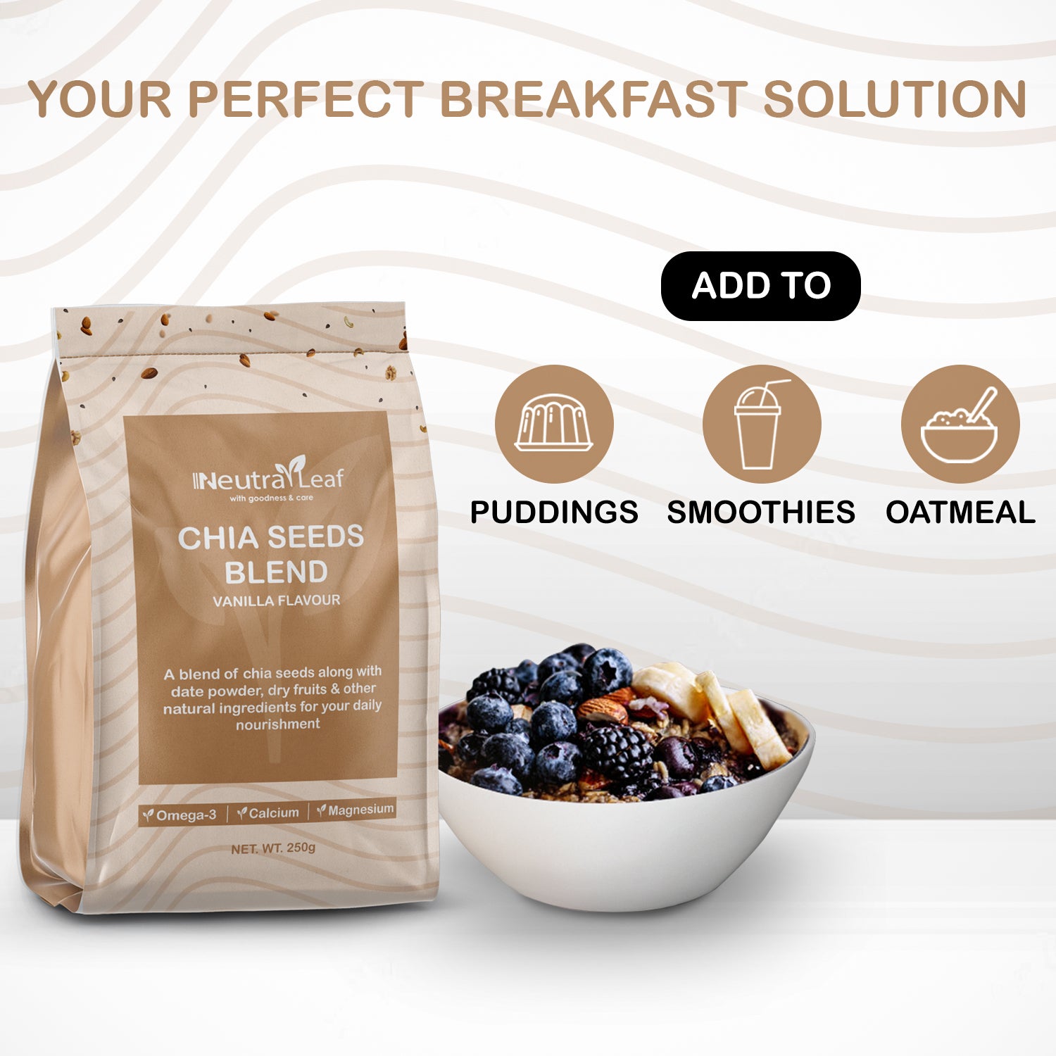 Chia Seeds Blend - A healthy mix of whole chia seeds & real fruit powders.