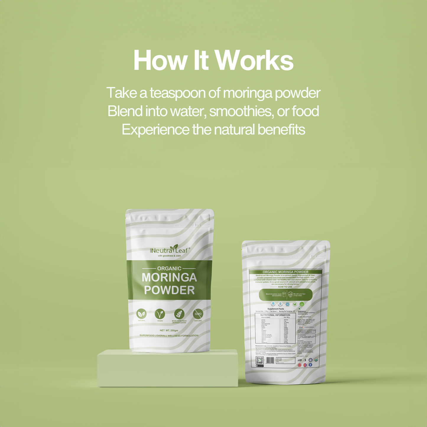 NeutraLeaf Organic Moringa Powder | Immunity Booster| Improves Digestion & Weight Management | Good for Hair & Skin| Protein Rich