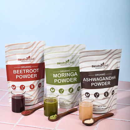 Organic Combo Moringa, Ashwagandha & Beetroot powder 600gm