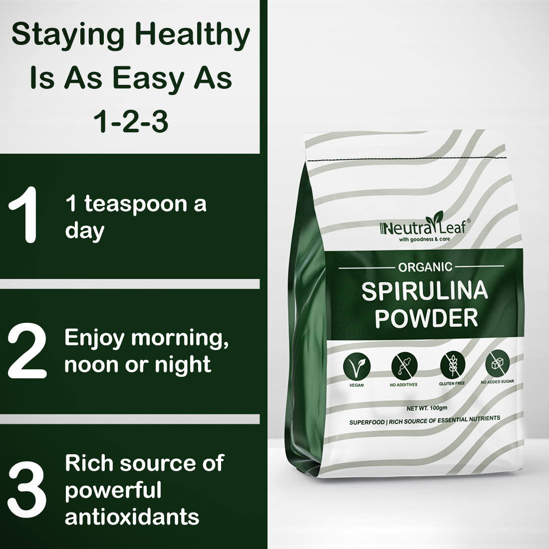 NeutraLeaf Organic Spirulina Powder 100gm | Weight Management & Immunity Booster | Helps In Healthy Heart