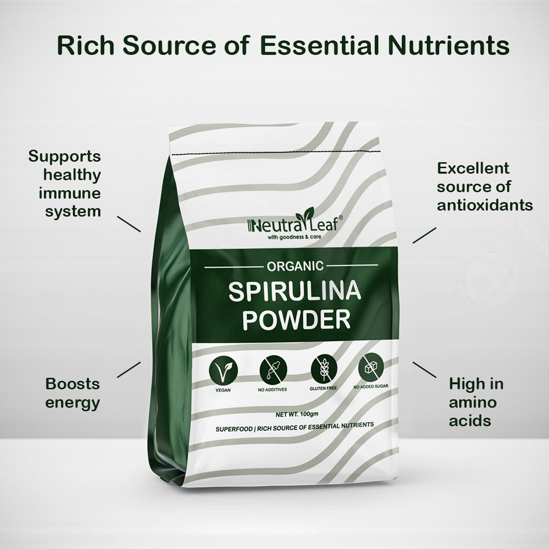 NeutraLeaf Organic Spirulina Powder 100gm | Weight Management & Immunity Booster | Helps In Healthy Heart