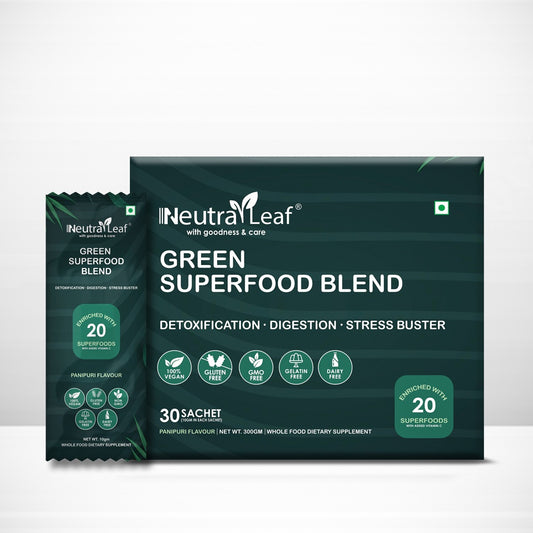 NeutraLeaf Green Blend | Made Of 22 Super Foods | Vitamin C, Zinc, B6 for Immunity | Stress Buster | Digestion | 30 Sachet