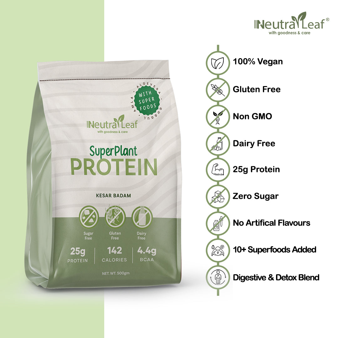 Neutraleaf’s Super Plant Protein | 10+ Superfoods | 25g Protein Per Serve  | Vegan  | Cafe Mocha and Kesar Badam