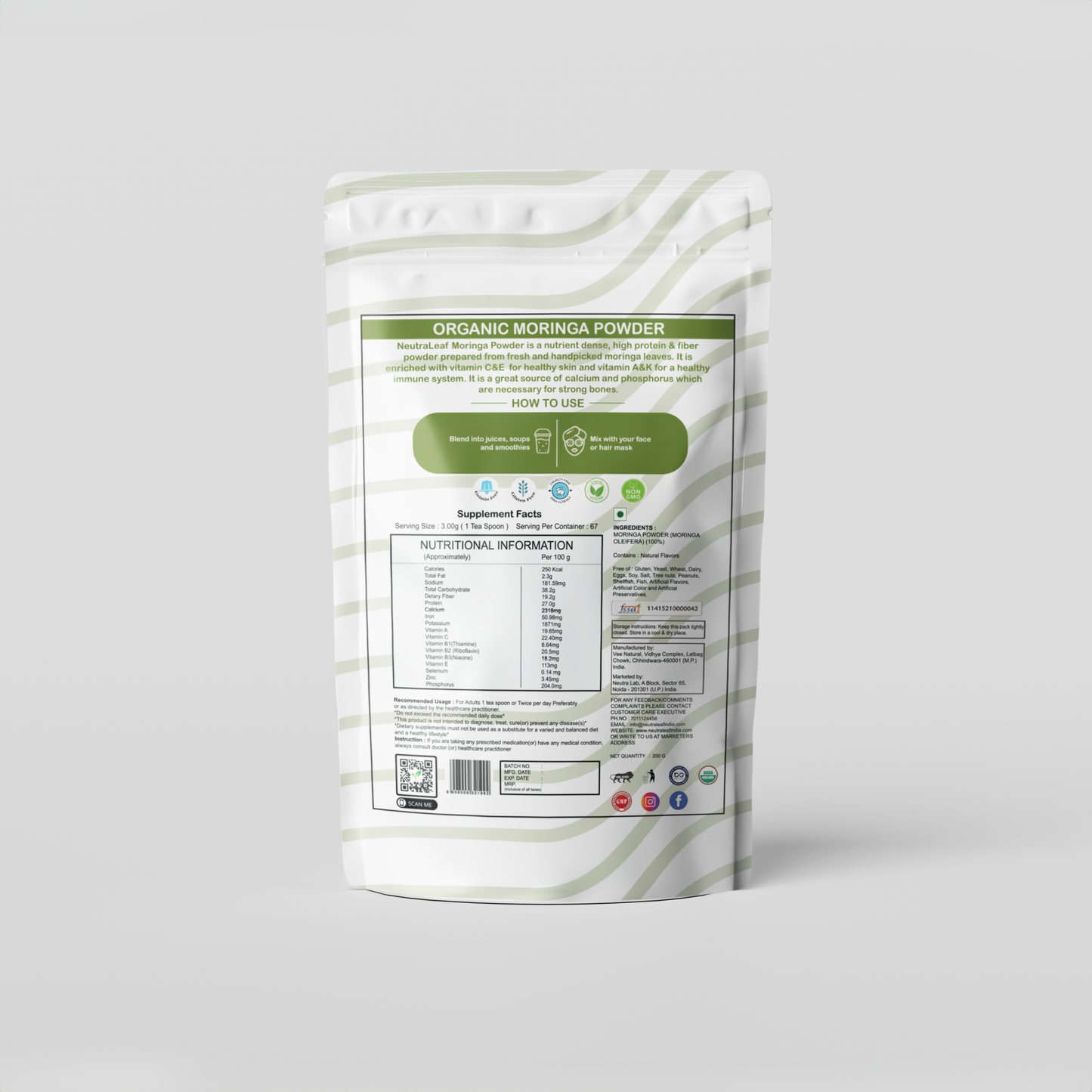 NeutraLeaf Organic Moringa Powder | Immunity Booster| Improves Digestion & Weight Management | Good for Hair & Skin| Protein Rich