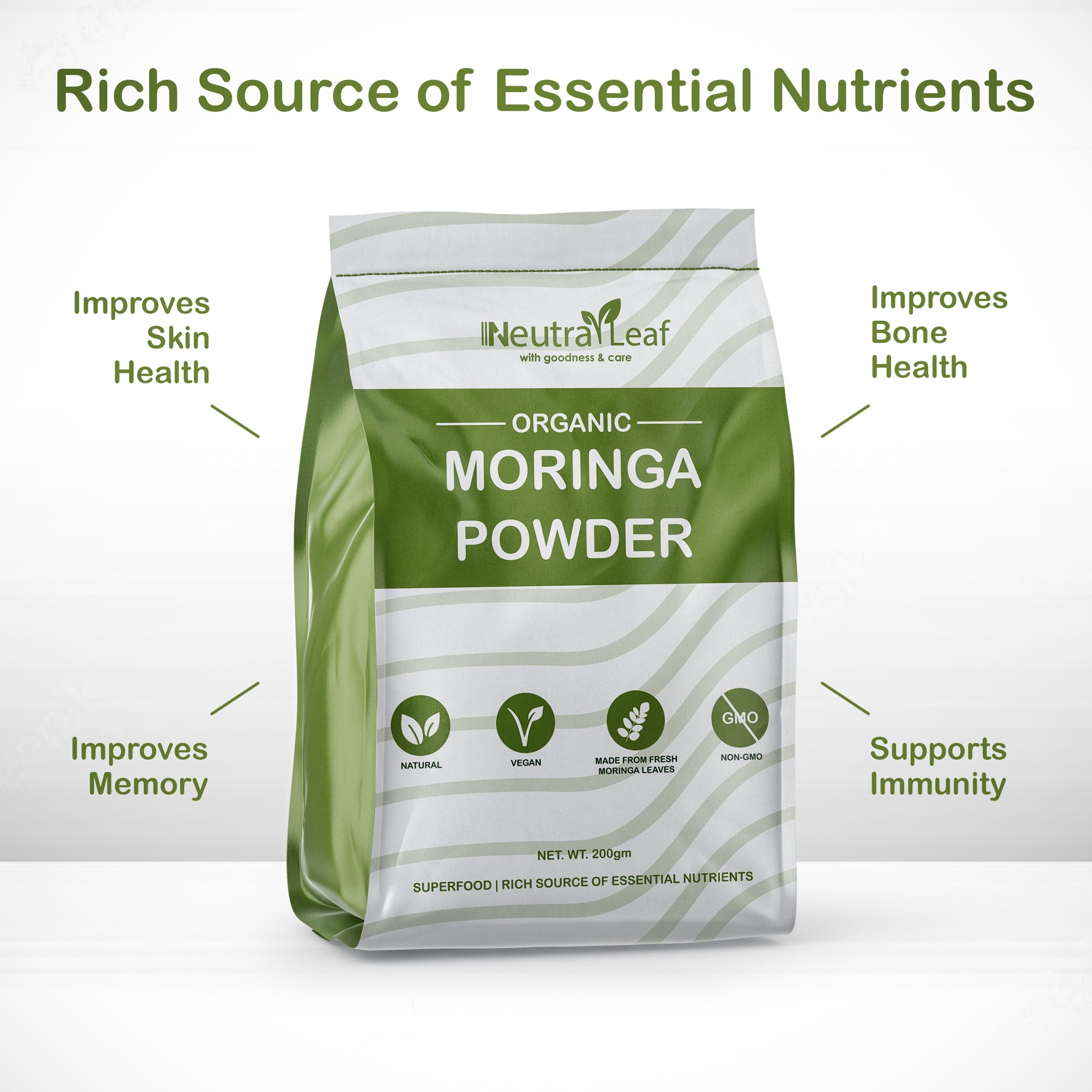 NeutraLeaf Organic Moringa Powder | Immunity Booster| Improves Digestion & Weight Management | Good for Hair & Skin| Protein Rich