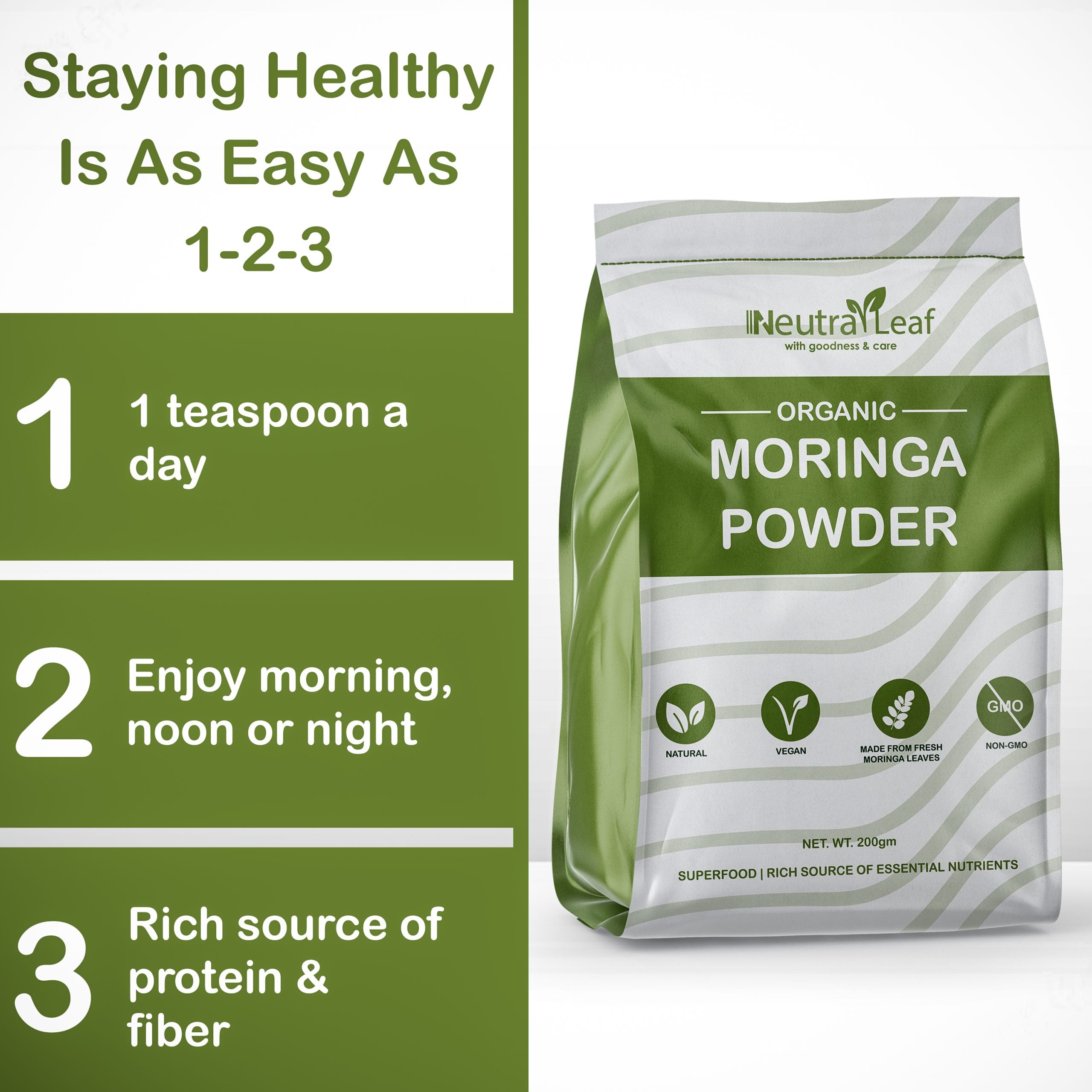 NeutraLeaf Organic Moringa Powder | Immunity Booster| Improves Digestion & Weight Management | Good for Hair & Skin| Protein Rich